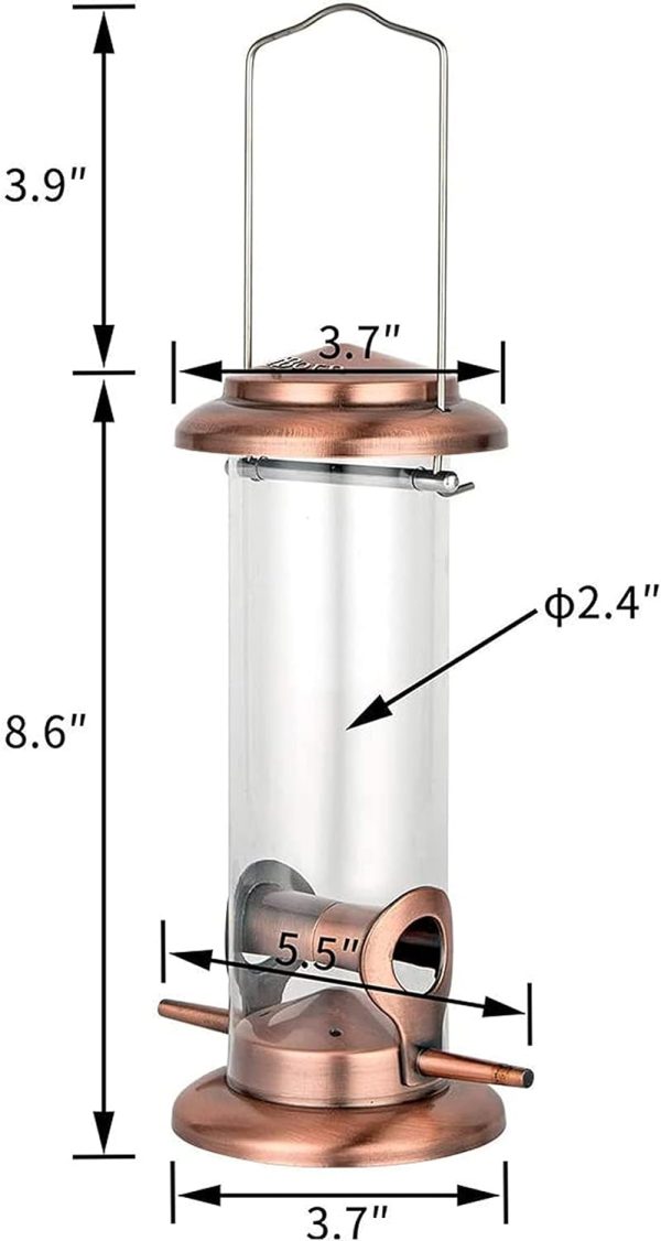 iBorn Finch Bird Feeder Brushed Copper Heavy Duty Hanging-5