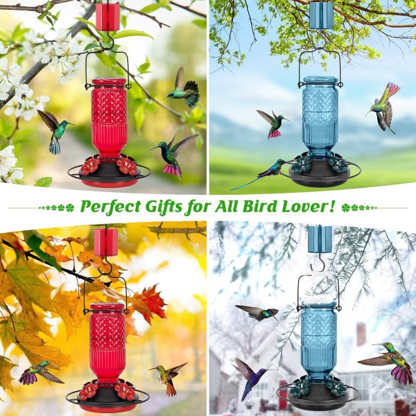 FEED GARDEN Glass Hummingbird Feeder Bee Resistant Leakproof-5