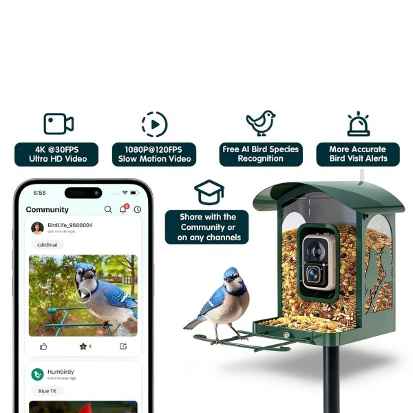 Humbirdy Smart Bird Feeder Camera 4K Solar Powered SH66-6