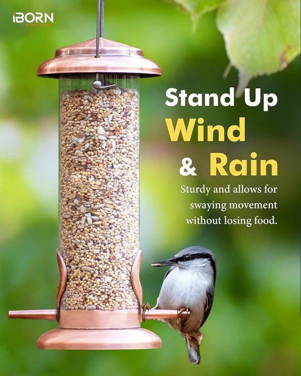 iBorn Finch Bird Feeder Brushed Copper Heavy Duty Hanging-4