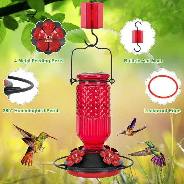 FEED GARDEN Glass Hummingbird Feeder Bee Resistant Leakproof-3
