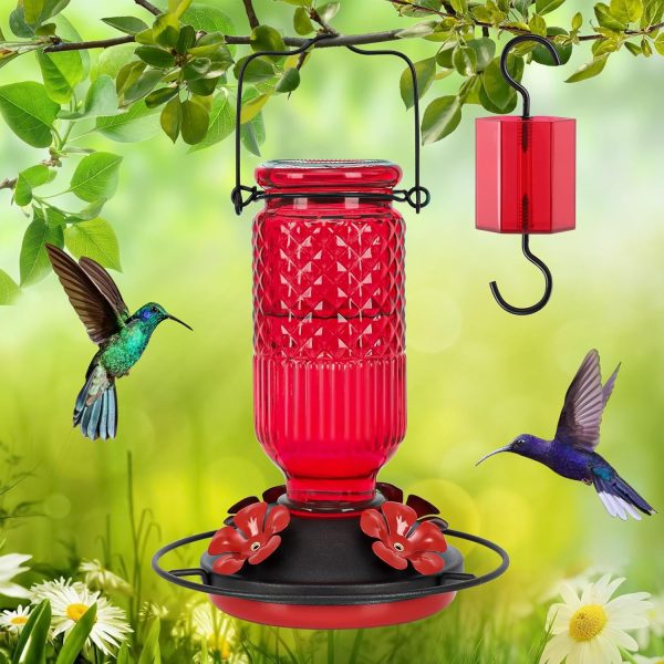 FEED GARDEN Glass Hummingbird Feeder Bee Resistant Leakproof-6