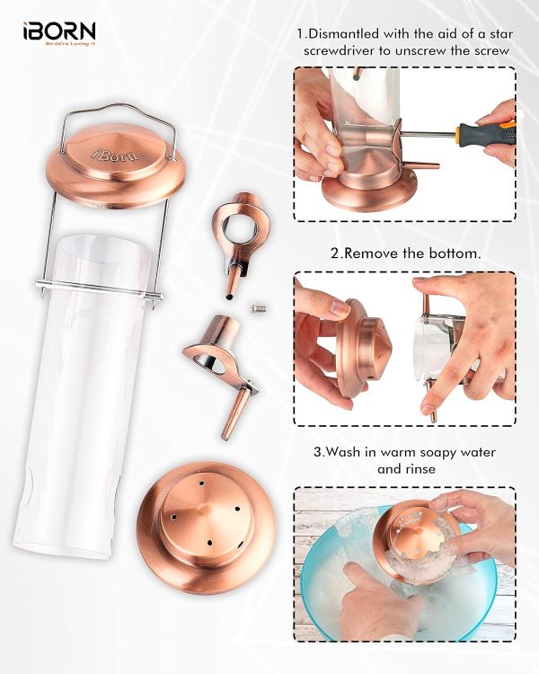 iBorn Finch Bird Feeder Brushed Copper Heavy Duty Hanging-7