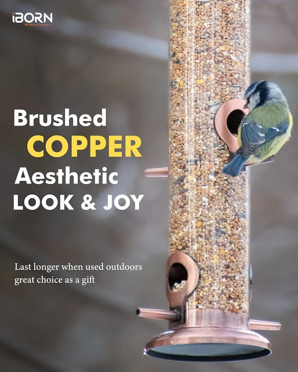 iBorn Copper Bird Feeder Finch Seed Rust Resistant Hanging-6