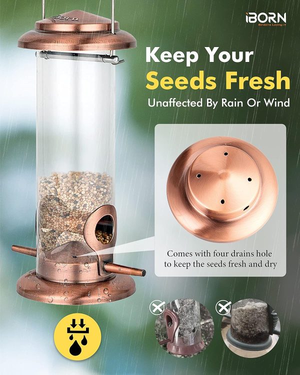 iBorn Finch Bird Feeder Brushed Copper Heavy Duty Hanging-6