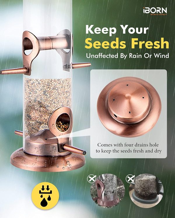 iBorn Copper Bird Feeder Finch Seed Rust Resistant Hanging-4