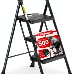 Step Ladder HBTower Folding 3 Step Anti Slip Pedal Black-0