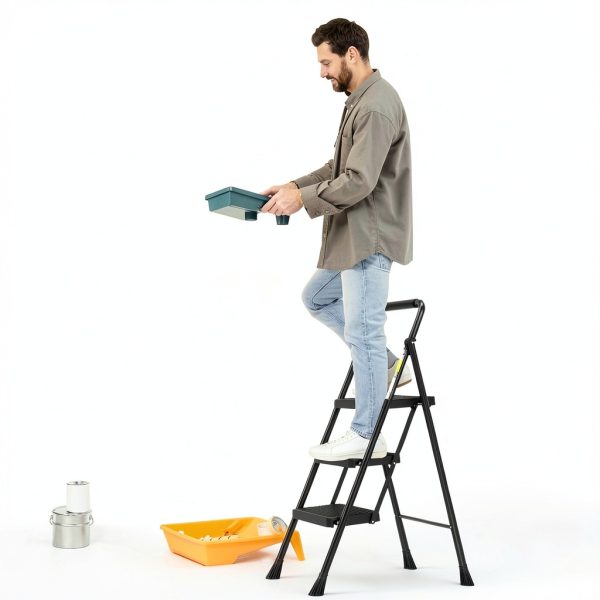 Step Ladder HBTower Folding 3 Step Anti Slip Pedal Black-6