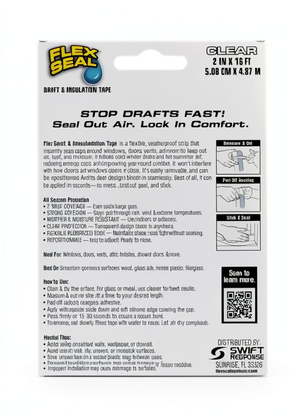 Flex Seal Draft and Insulation Tape Clear 2in x 16ft Rubberized-1