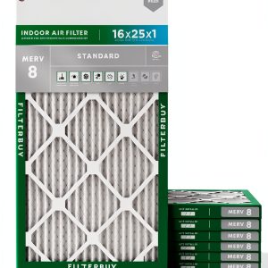 Filterbuy 16x25x1 MERV 8 HVAC Air Filter, 6-Pack, Made in USA-0