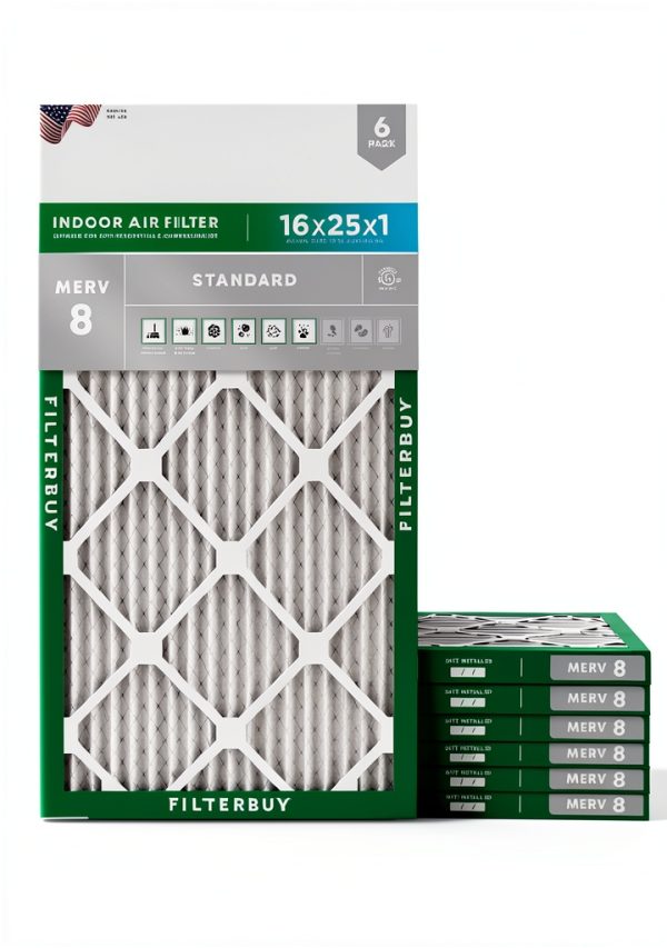 Filterbuy 16x25x1 MERV 8 HVAC Air Filter, 6-Pack, Made in USA-0