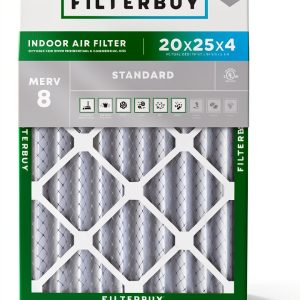 Filterbuy 20x25x4 Air Filter MERV 8 Essential Dust & Allergy Defense (2-Pack), Electrostatic Pleated HVAC AC Furnace Filters Replacement, Made in USA (Actual Size: 19.50 x 24.50 x 3.63)-0