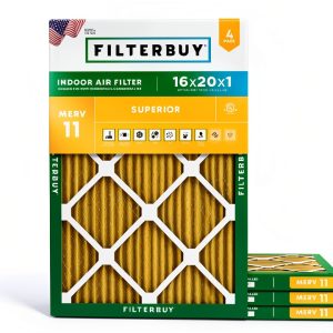 Filterbuy 16x20x1 Air Filter MERV 11 Superior Pet & Allergy Defense (4-Pack), Electrostatic Pleated HVAC AC Furnace Filters Replacement, Made in USA (Actual Size: 15.50 x 19.50 x 0.75)-0