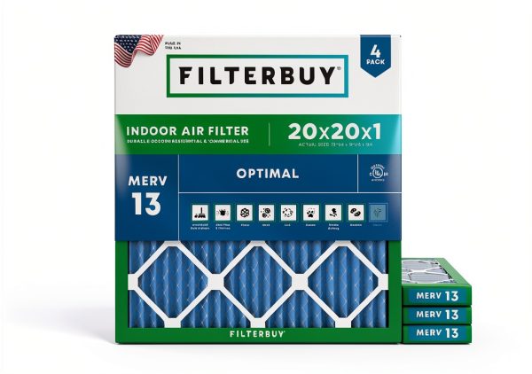 20x20x1 Air Filter Filterbuy MERV 13 4-Pack Blue Pleated HVAC-0